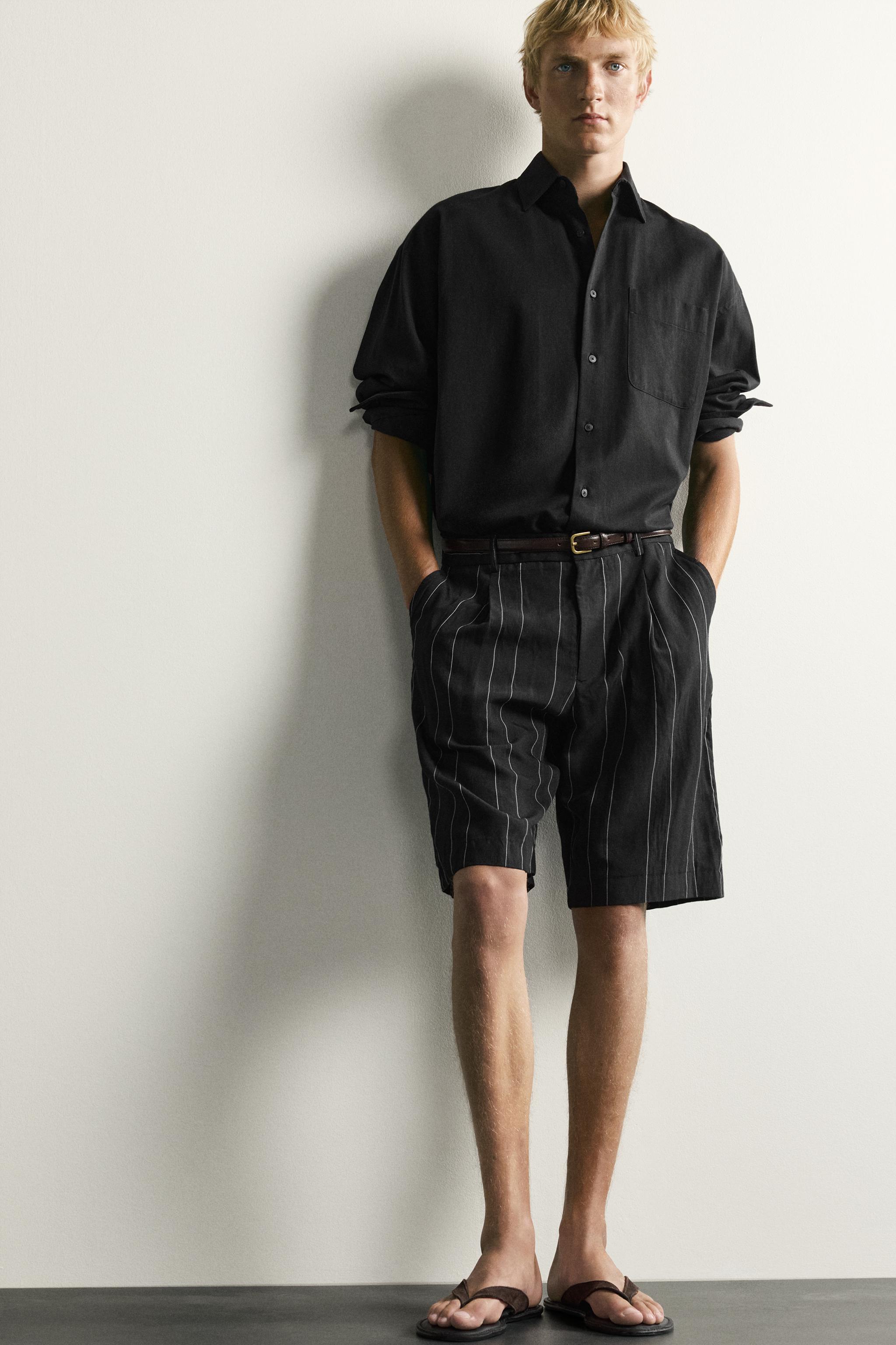 STRIPED PLEATED RELAXED FIT SHORTS